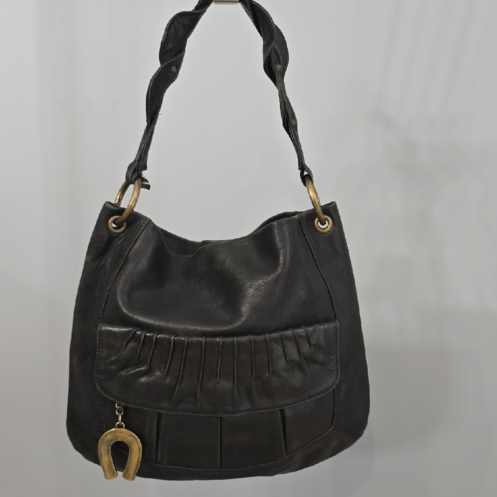 Betsey Johnson Elegant Black Leather  Hobo with Gold Details